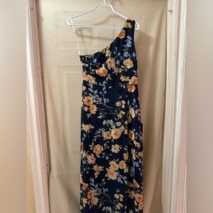 Lulus One-Shoulder Floral Maxi Dress – Navy Yellow Blue – NWT – Size S